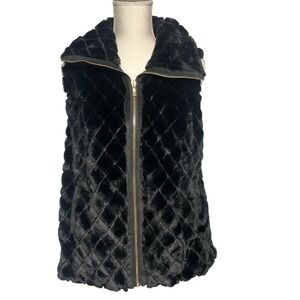 Carmen Marc Valvo Black Faux Fur Vest Women's Medium